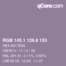 Farbcode: RGB 145.1 126.8 153 | qconv.com