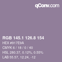 Color code: RGB 145.1 126.8 154 | qconv.com