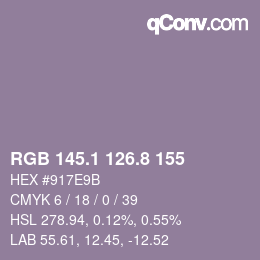 Color code: RGB 145.1 126.8 155 | qconv.com