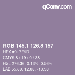 Color code: RGB 145.1 126.8 157 | qconv.com