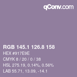 Color code: RGB 145.1 126.8 158 | qconv.com
