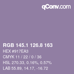 Farbcode: RGB 145.1 126.8 163 | qconv.com