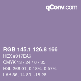 カラーコード: RGB 145.1 126.8 166 | qconv.com