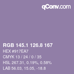 Color code: RGB 145.1 126.8 167 | qconv.com
