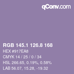 Color code: RGB 145.1 126.8 168 | qconv.com