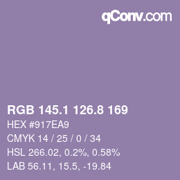 Color code: RGB 145.1 126.8 169 | qconv.com