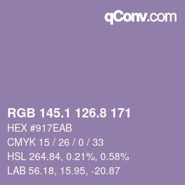 Color code: RGB 145.1 126.8 171 | qconv.com