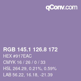 Color code: RGB 145.1 126.8 172 | qconv.com