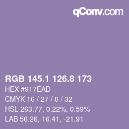 Farbcode: RGB 145.1 126.8 173 | qconv.com