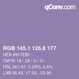 カラーコード: RGB 145.1 126.8 177 | qconv.com