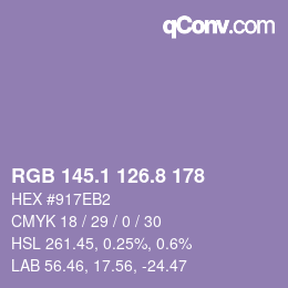 カラーコード: RGB 145.1 126.8 178 | qconv.com