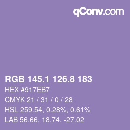 カラーコード: RGB 145.1 126.8 183 | qconv.com