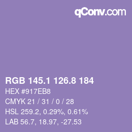 Color code: RGB 145.1 126.8 184 | qconv.com