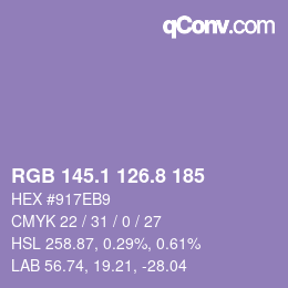 カラーコード: RGB 145.1 126.8 185 | qconv.com
