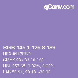 Color code: RGB 145.1 126.8 189 | qconv.com