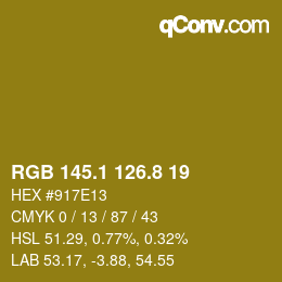 カラーコード: RGB 145.1 126.8 19 | qconv.com