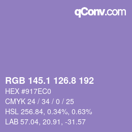 カラーコード: RGB 145.1 126.8 192 | qconv.com