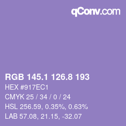 カラーコード: RGB 145.1 126.8 193 | qconv.com
