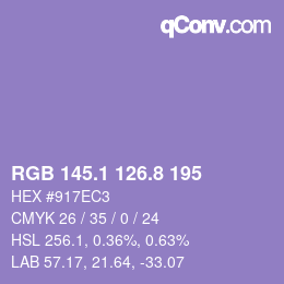 カラーコード: RGB 145.1 126.8 195 | qconv.com