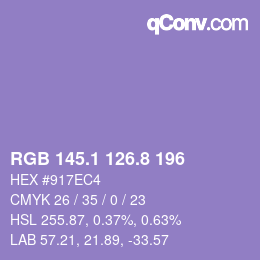 カラーコード: RGB 145.1 126.8 196 | qconv.com
