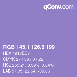 カラーコード: RGB 145.1 126.8 199 | qconv.com
