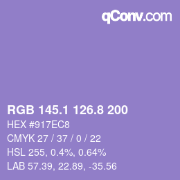 カラーコード: RGB 145.1 126.8 200 | qconv.com