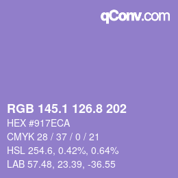 カラーコード: RGB 145.1 126.8 202 | qconv.com