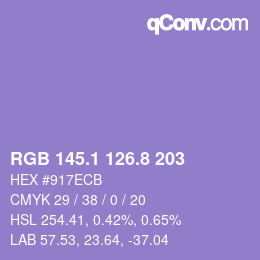 カラーコード: RGB 145.1 126.8 203 | qconv.com