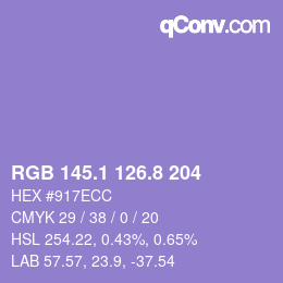カラーコード: RGB 145.1 126.8 204 | qconv.com