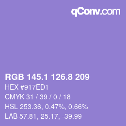 カラーコード: RGB 145.1 126.8 209 | qconv.com