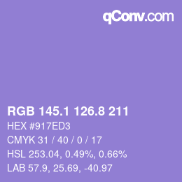 カラーコード: RGB 145.1 126.8 211 | qconv.com