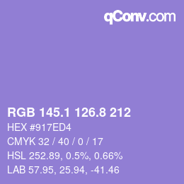 カラーコード: RGB 145.1 126.8 212 | qconv.com