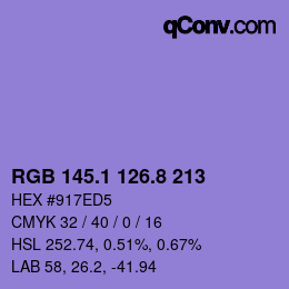 カラーコード: RGB 145.1 126.8 213 | qconv.com