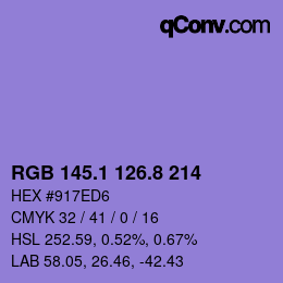 カラーコード: RGB 145.1 126.8 214 | qconv.com