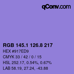 カラーコード: RGB 145.1 126.8 217 | qconv.com