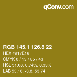カラーコード: RGB 145.1 126.8 22 | qconv.com