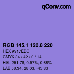 カラーコード: RGB 145.1 126.8 220 | qconv.com
