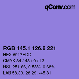 カラーコード: RGB 145.1 126.8 221 | qconv.com