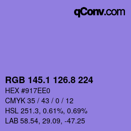 カラーコード: RGB 145.1 126.8 224 | qconv.com