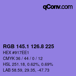 カラーコード: RGB 145.1 126.8 225 | qconv.com
