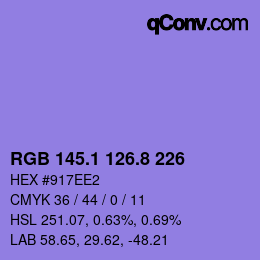 カラーコード: RGB 145.1 126.8 226 | qconv.com