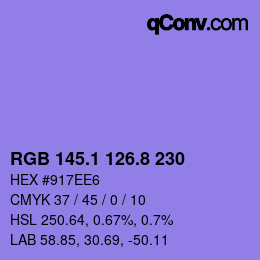 カラーコード: RGB 145.1 126.8 230 | qconv.com