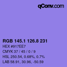 カラーコード: RGB 145.1 126.8 231 | qconv.com
