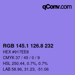 カラーコード: RGB 145.1 126.8 232 | qconv.com