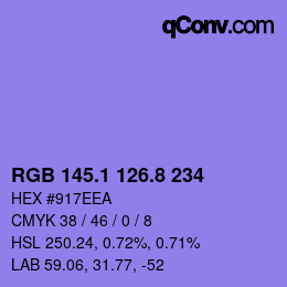 カラーコード: RGB 145.1 126.8 234 | qconv.com