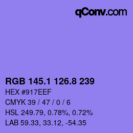 カラーコード: RGB 145.1 126.8 239 | qconv.com