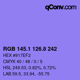 カラーコード: RGB 145.1 126.8 242 | qconv.com
