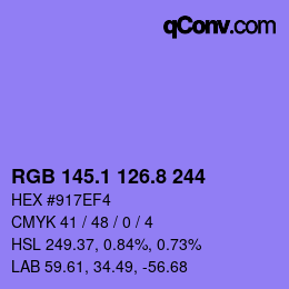 カラーコード: RGB 145.1 126.8 244 | qconv.com