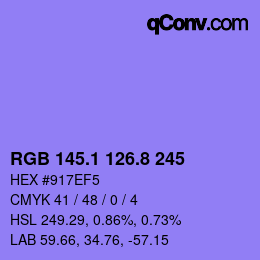 カラーコード: RGB 145.1 126.8 245 | qconv.com