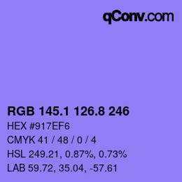 カラーコード: RGB 145.1 126.8 246 | qconv.com